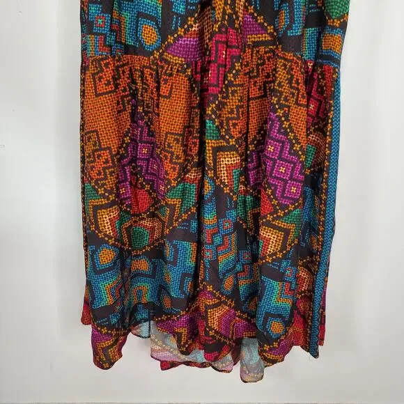 Farm Rio Yawanawa Stripes Long Sleeve Maxi Ankle Dress Red Brown Size Small New - Picture 9 of 13